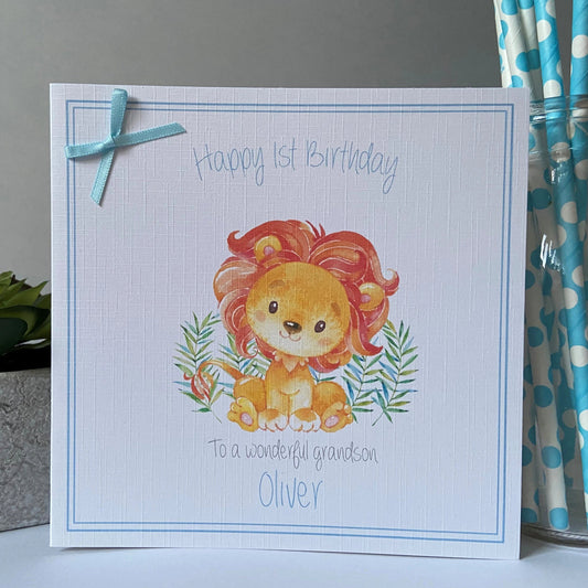 Personalised Handmade Boys Birthday Card Watercolour Lion