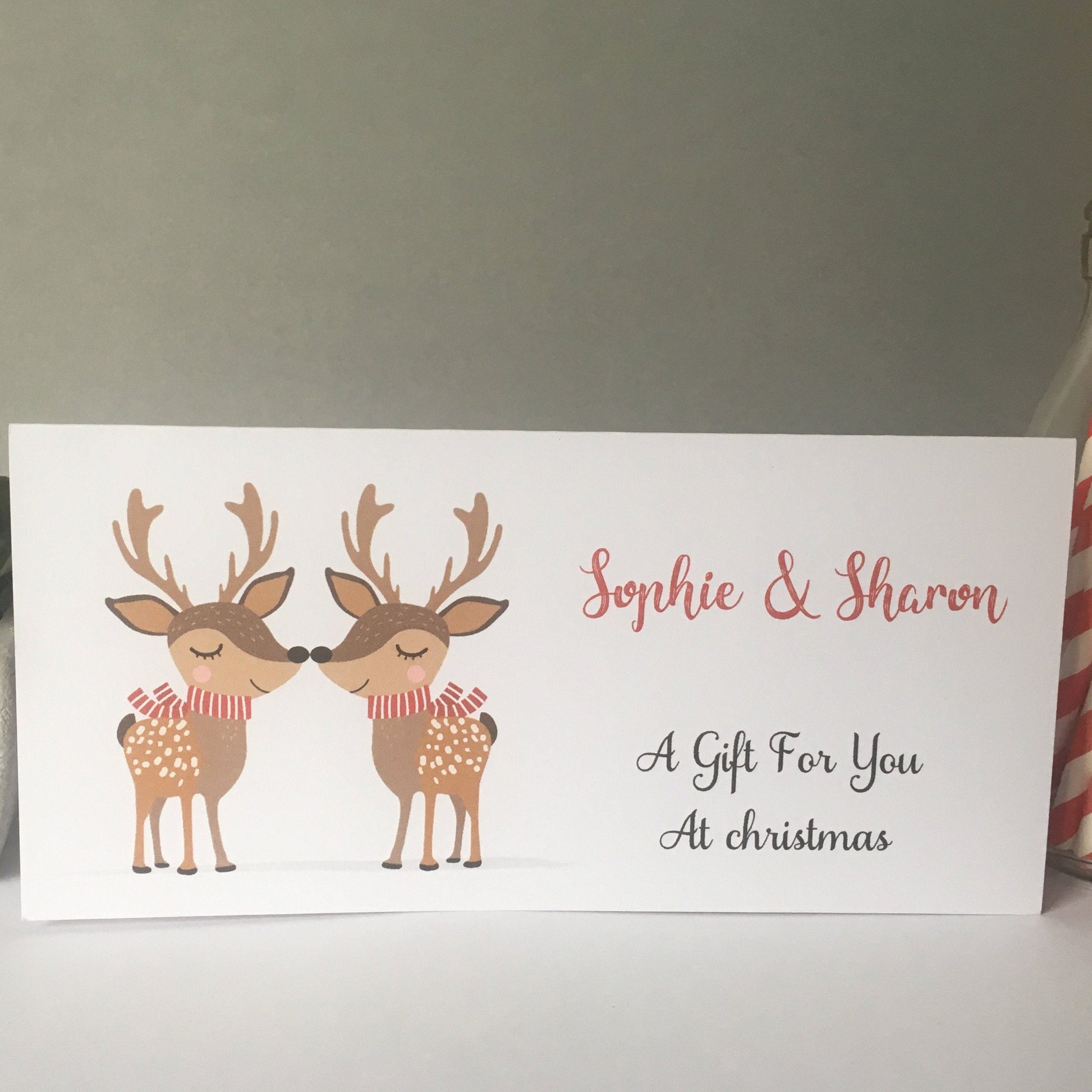 Personalised Christmas Money Wallet Reindeer Couple