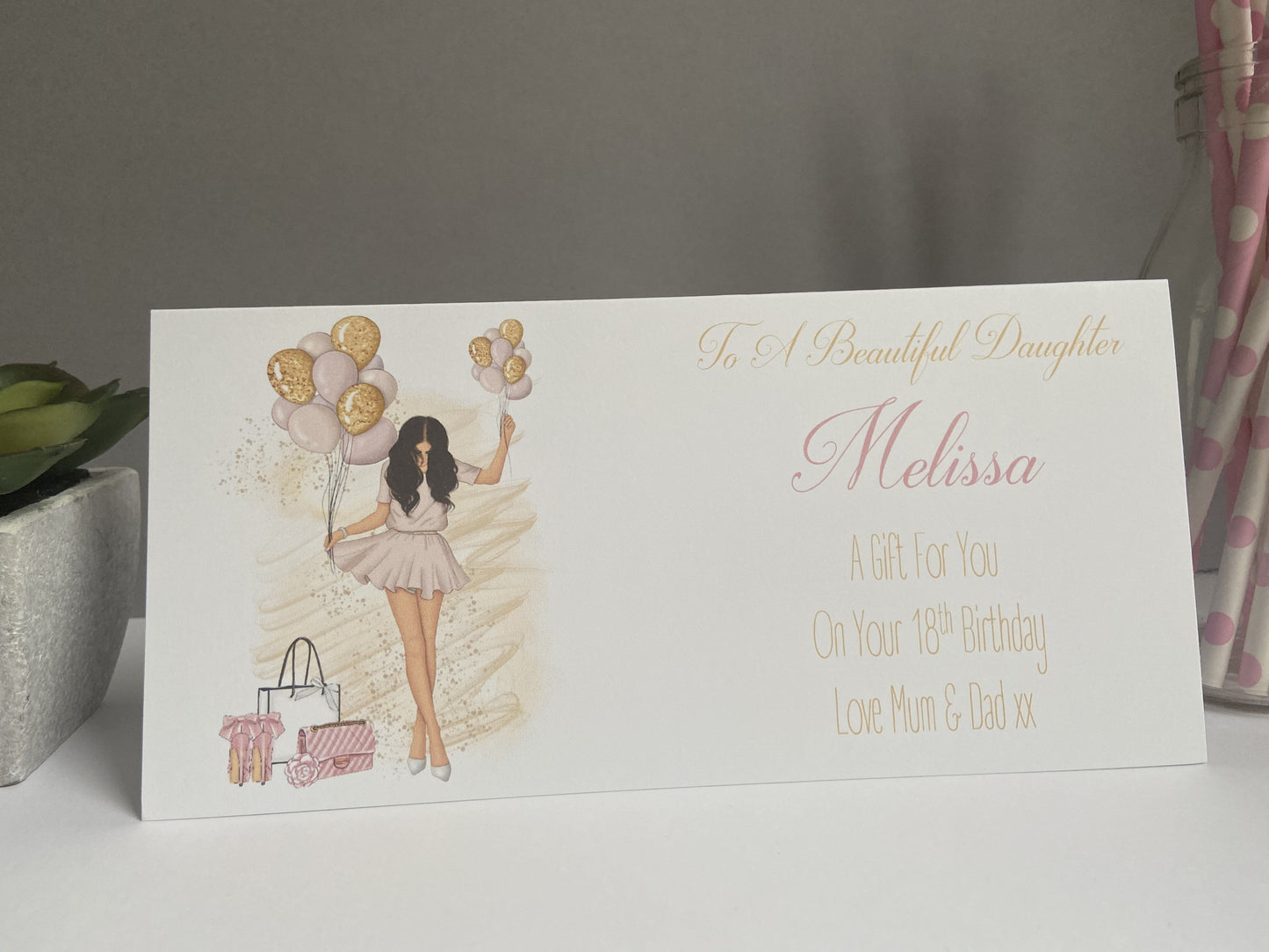 Personalised Birthday Gift Wallet Girl with Balloons