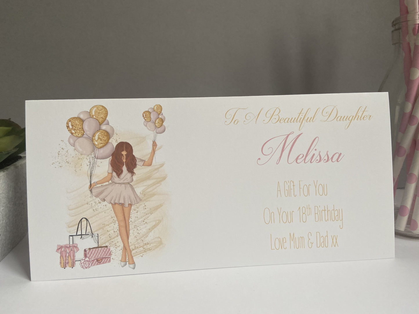 Personalised Birthday Gift Wallet Girl with Balloons