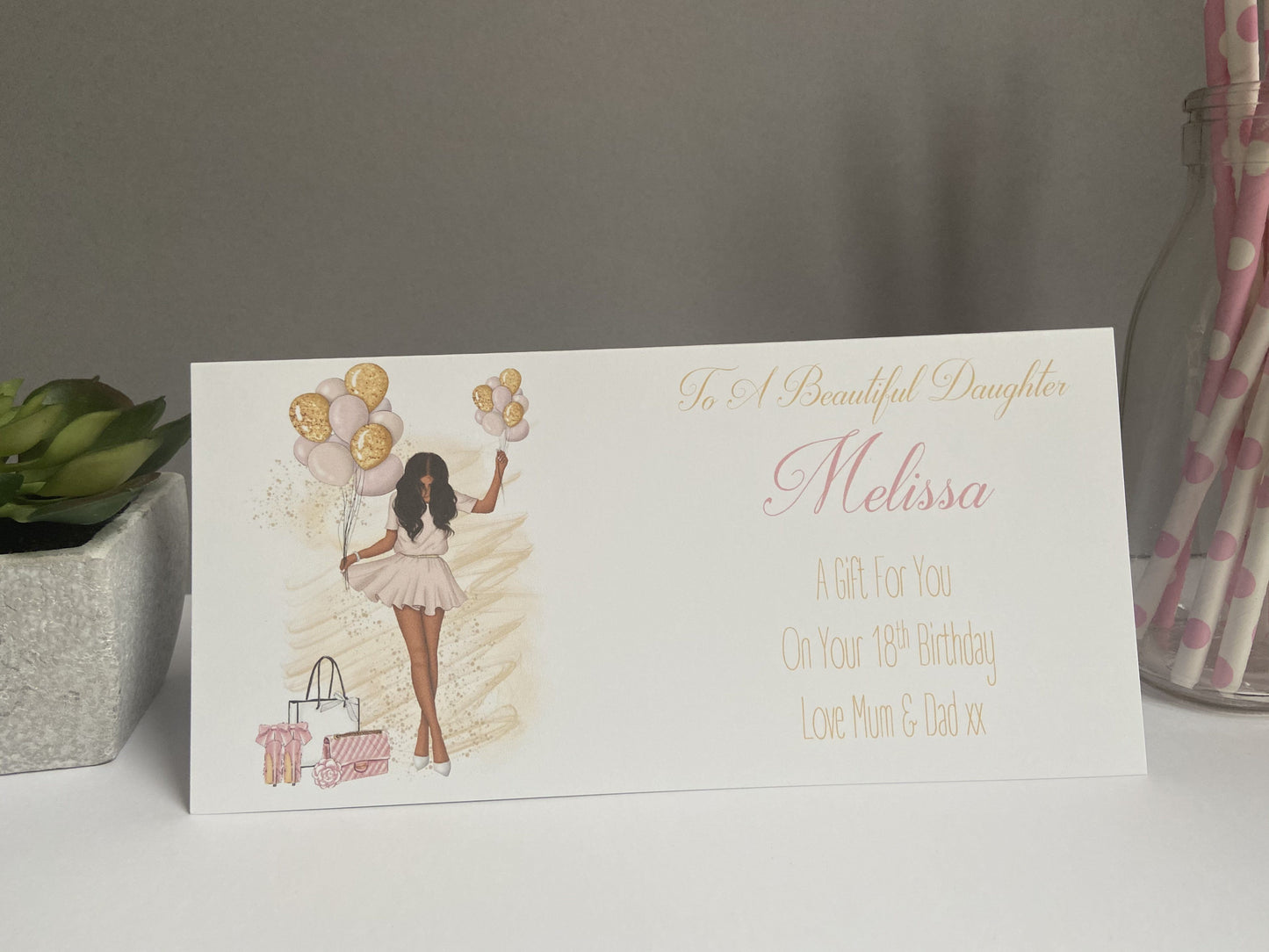 Personalised Birthday Gift Wallet Girl with Balloons