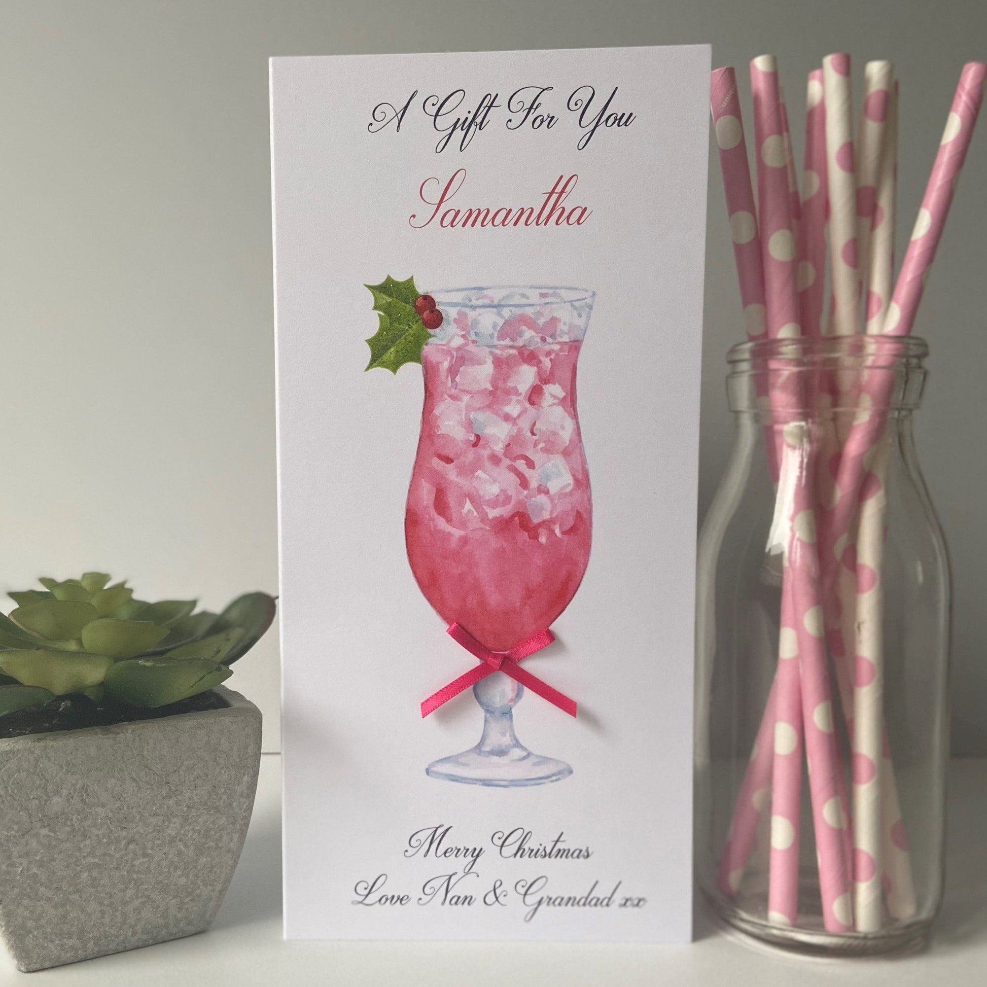 Personalised Christmas Money Wallet Pink Cocktail