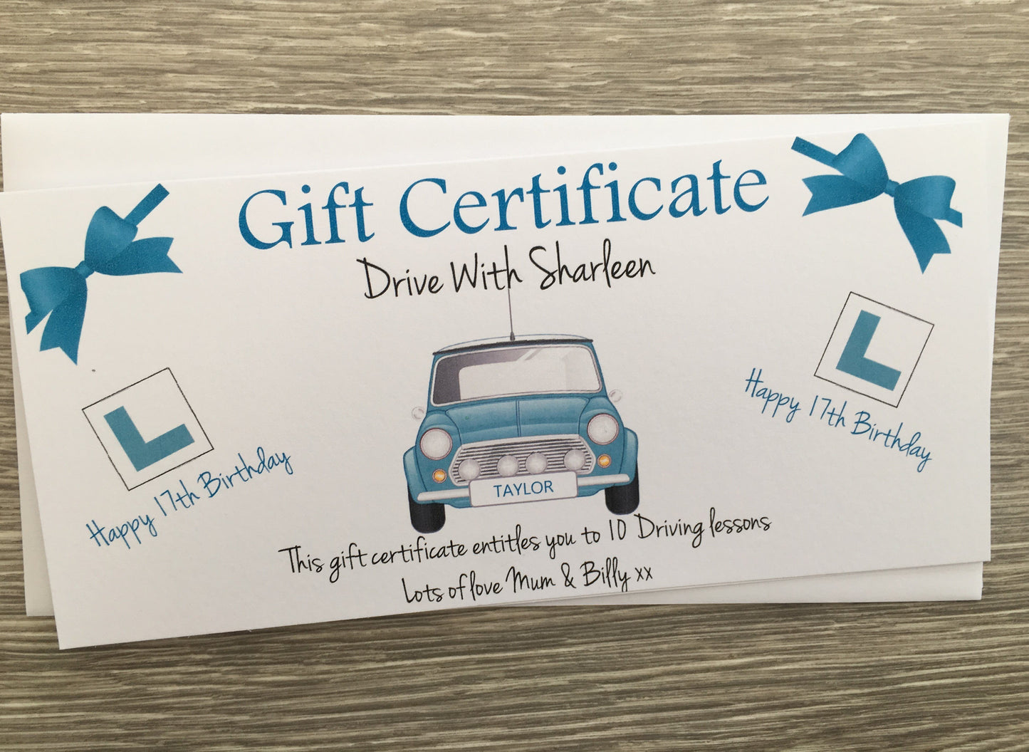Personalised Driving Lessons Gift Certificate Wallet Birthday Card