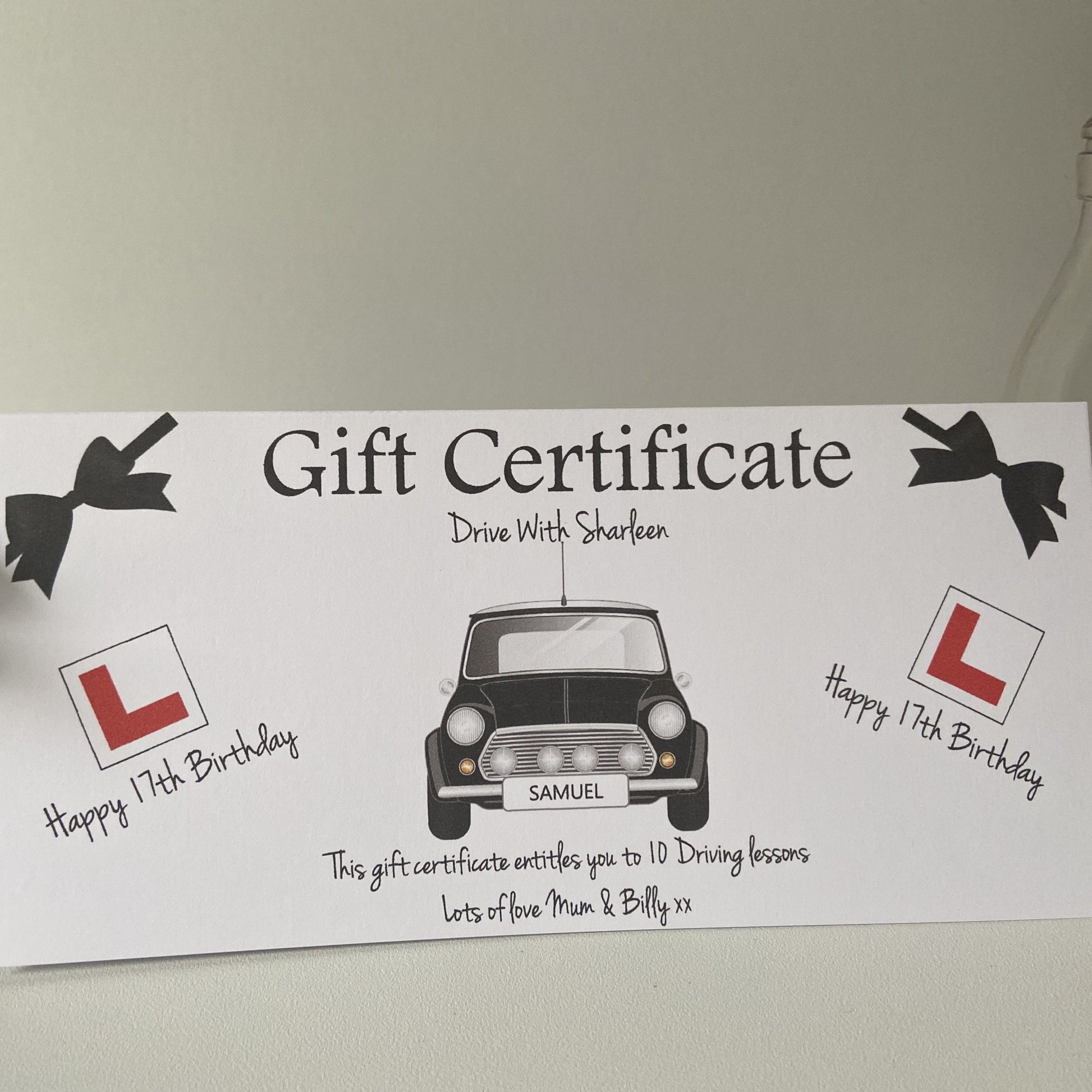 Personalised Driving Lessons Gift Certificate Wallet Birthday Card