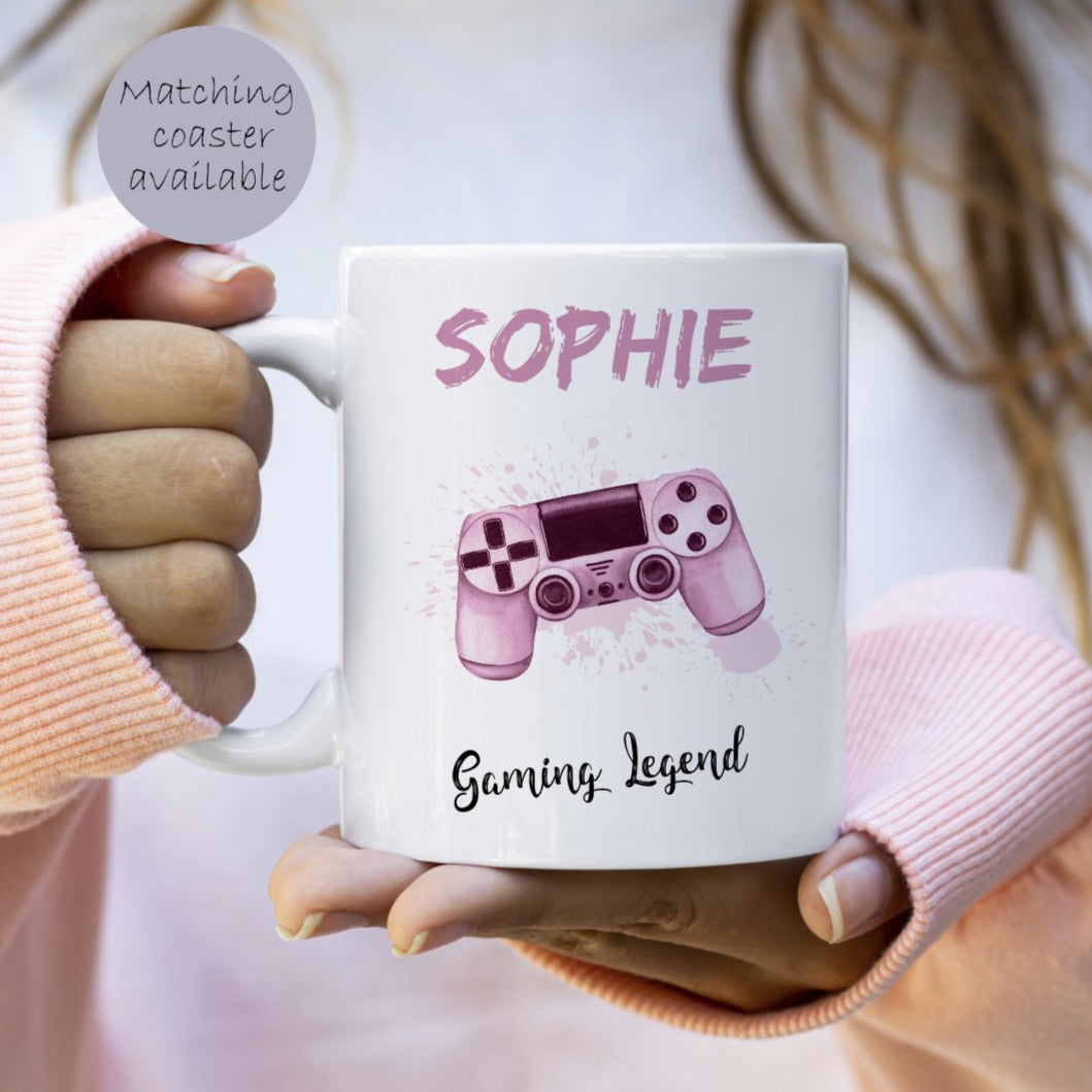 Personalised Gaming Mug Pink Controller