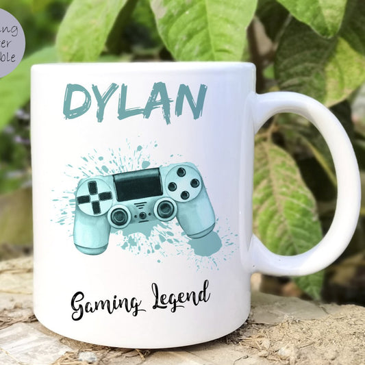 Personalised Gaming Mug Aqua Green Controller