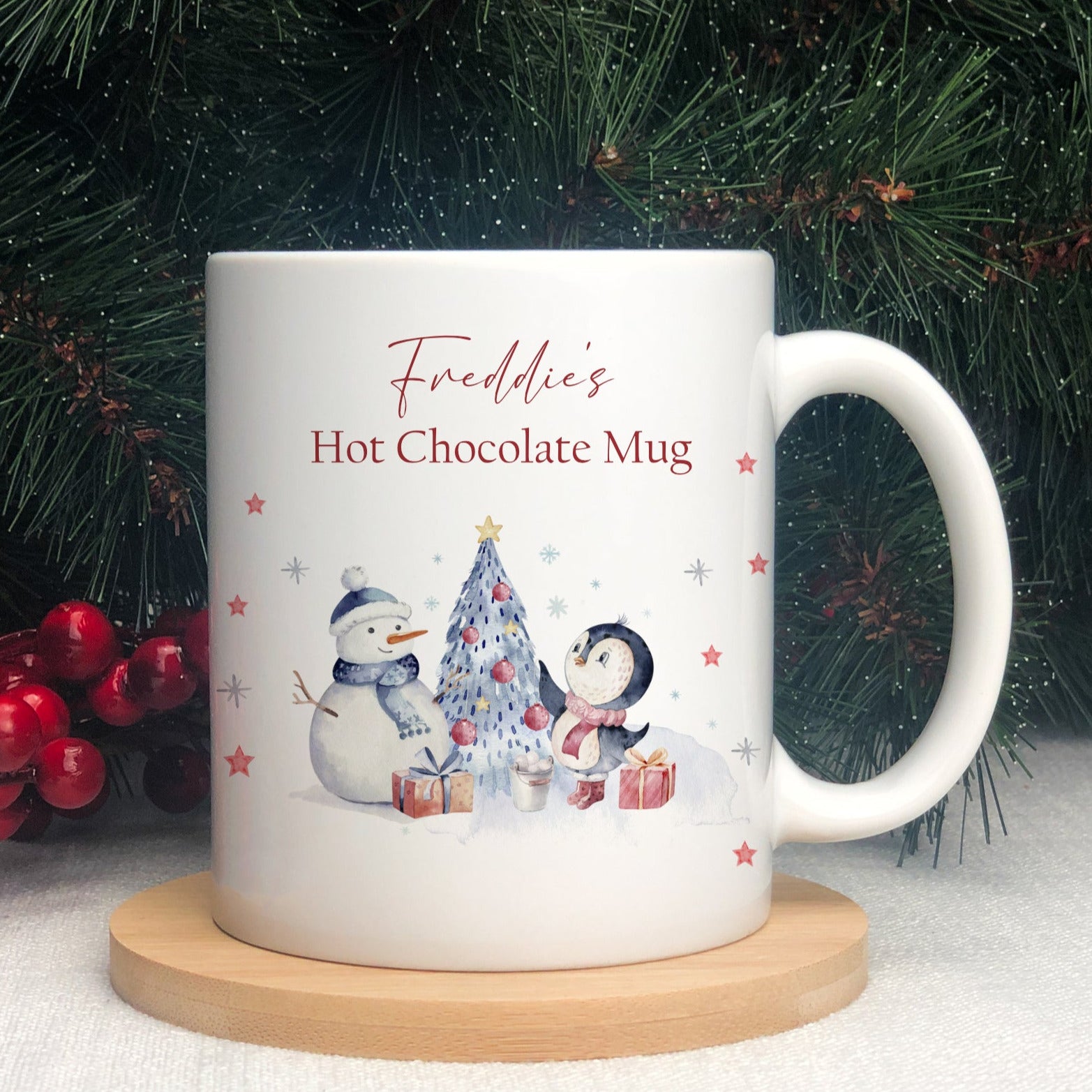 Personalised Penguin & Snowman Christmas Mug