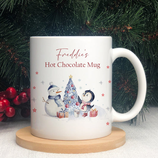 Personalised Penguin & Snowman Christmas Mug