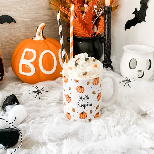 Personalised Autumn Ceramic Mug Hello Pumpkin