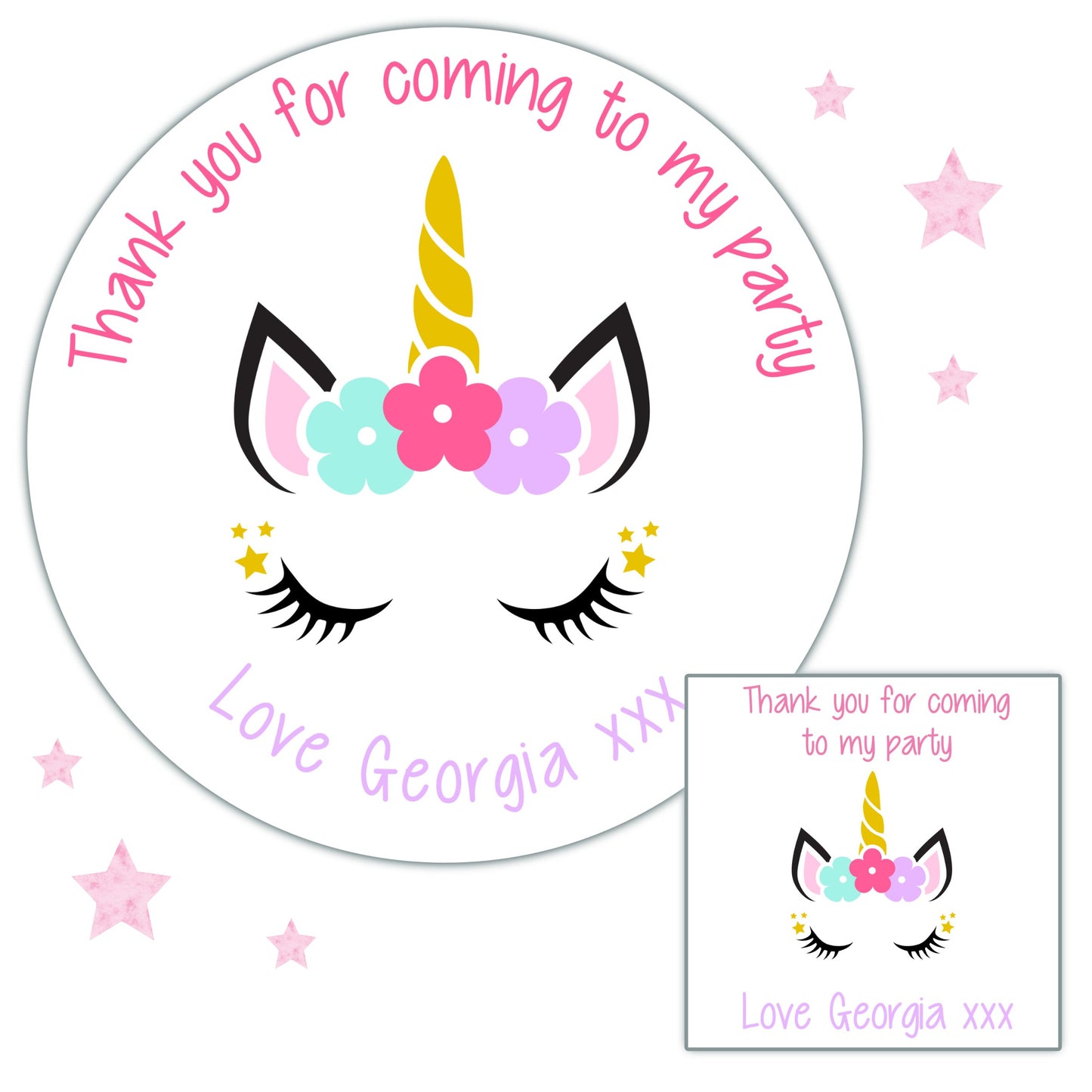 Personalised Birthday Party Stickers Unicorn