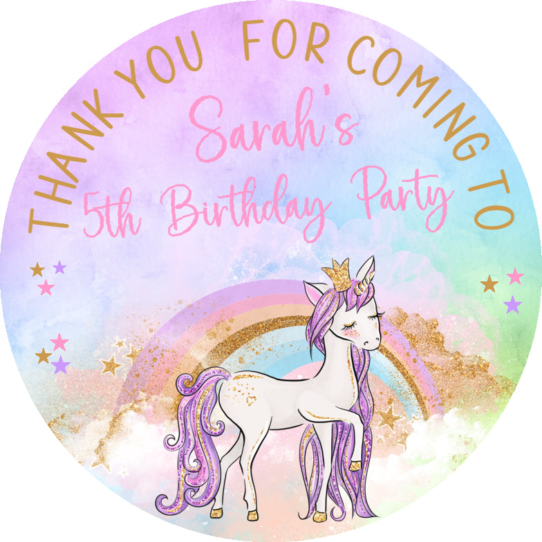 Personalised Unicorn Birthday Party Stickers