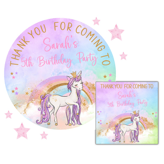 Personalised Unicorn Birthday Party Stickers