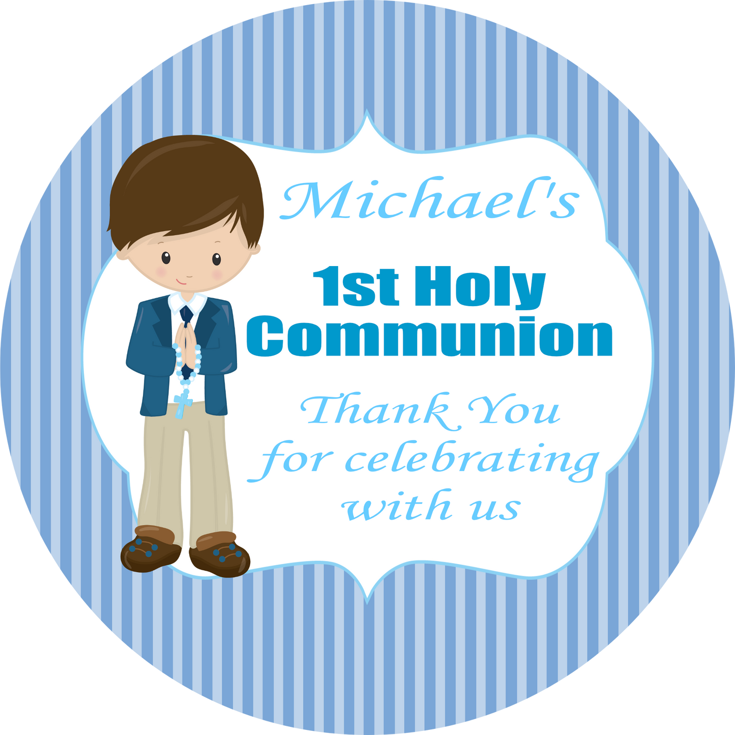 Personalised First Holy Communion Stickers Blue Boy