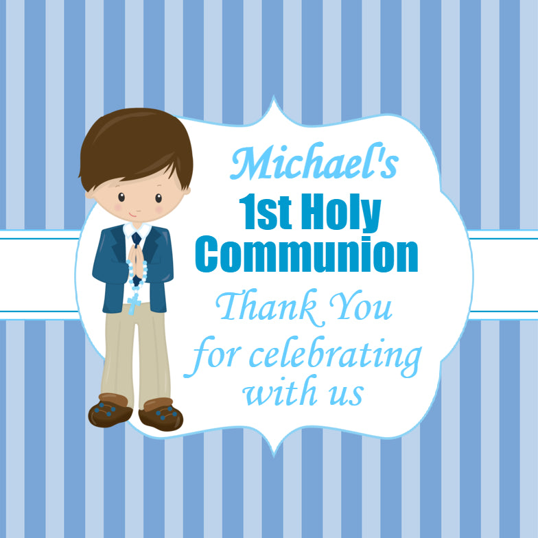 Personalised First Holy Communion Stickers Blue Boy