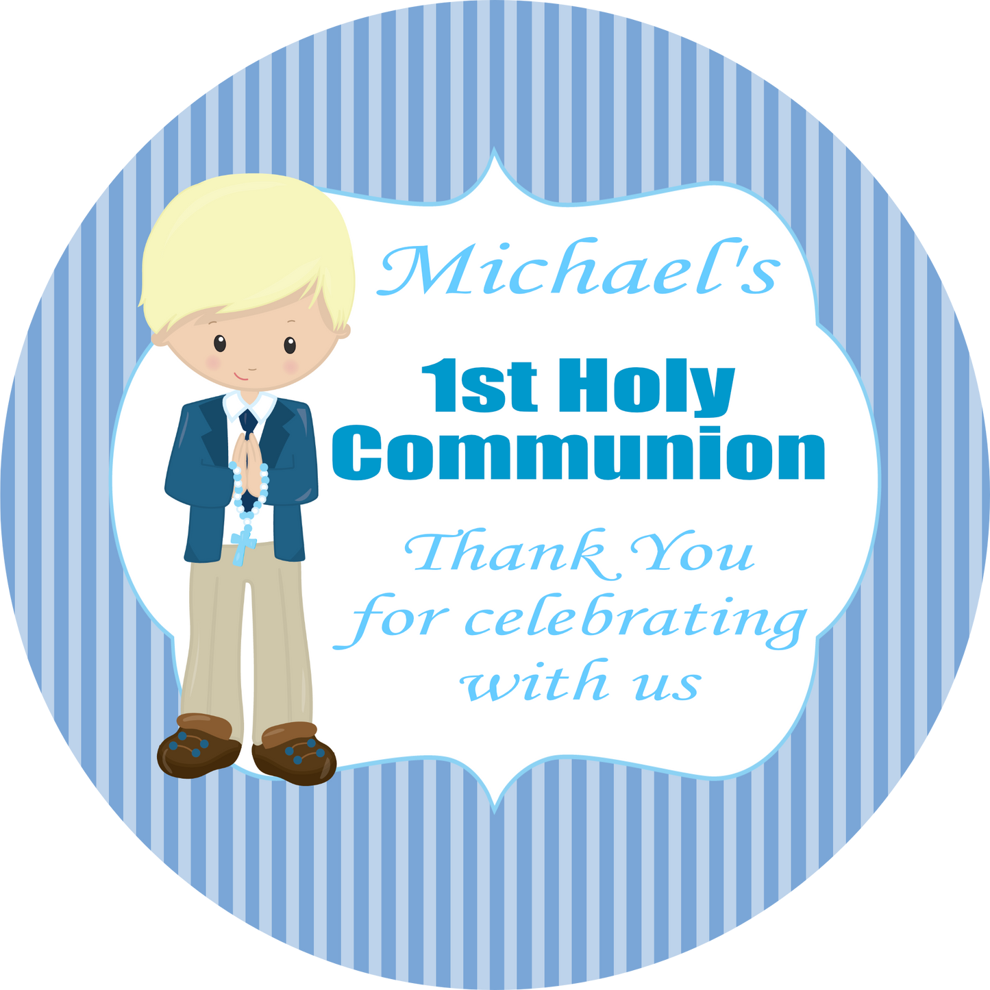 Personalised First Holy Communion Stickers Blue Boy