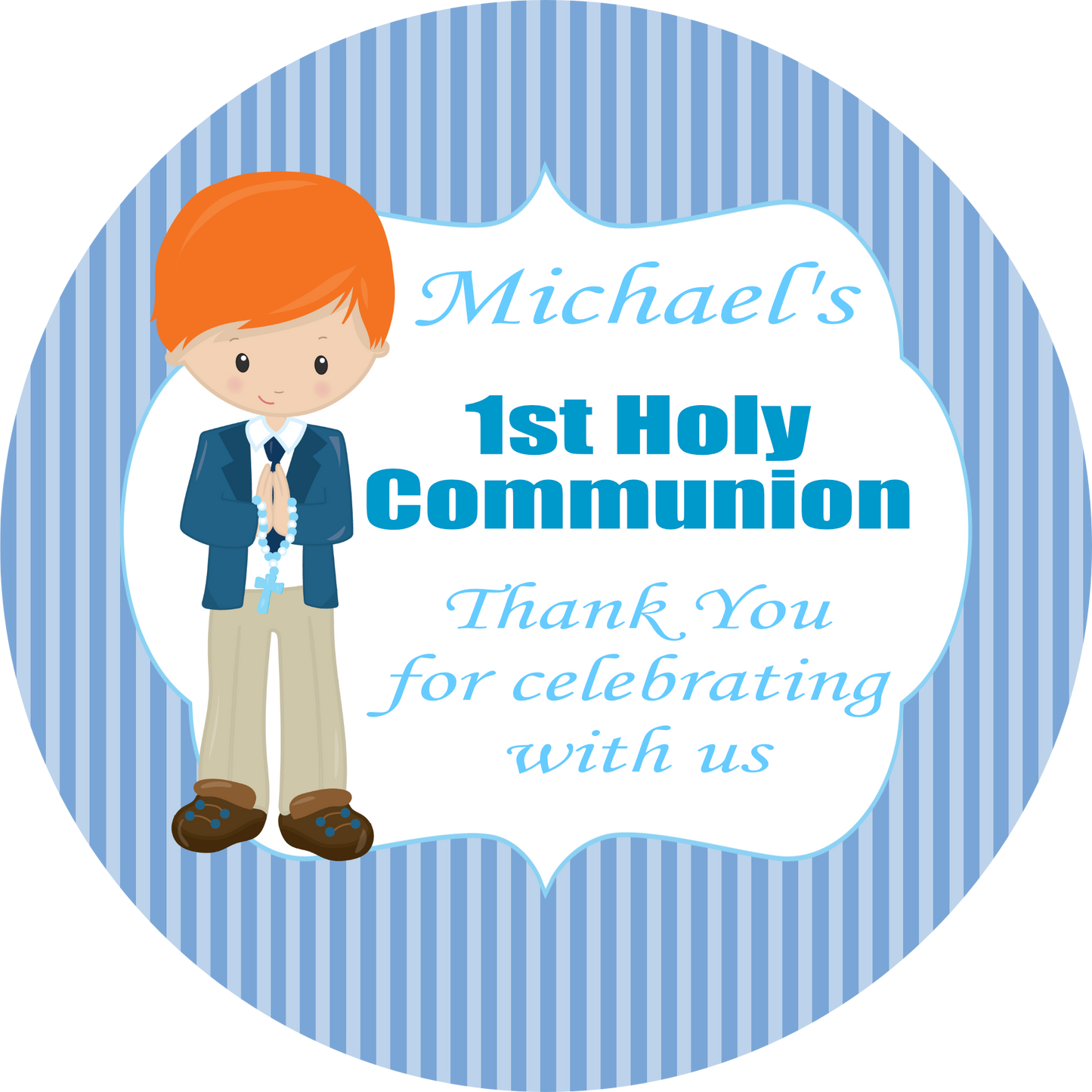 Personalised First Holy Communion Stickers Blue Boy