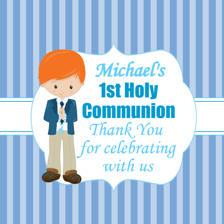 Personalised First Holy Communion Stickers Blue Boy