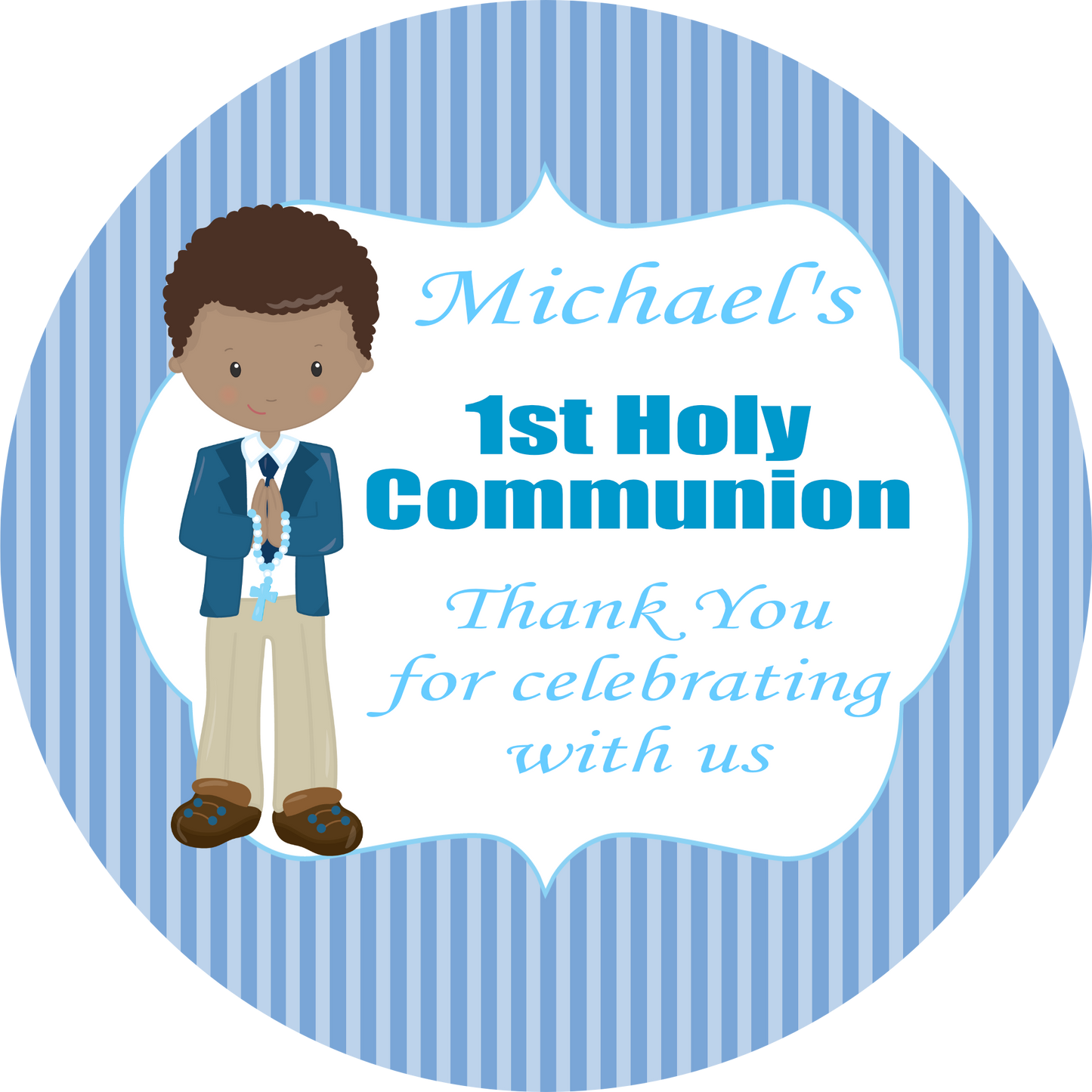 Personalised First Holy Communion Stickers Blue Boy