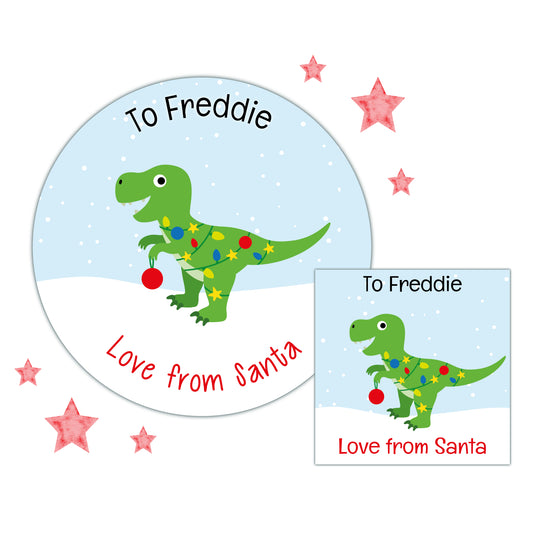 Personalised Christmas Stickers for Gifts Dinosaur