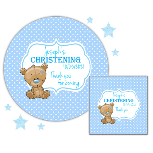 Personalised Christening Party Stickers Teddy
