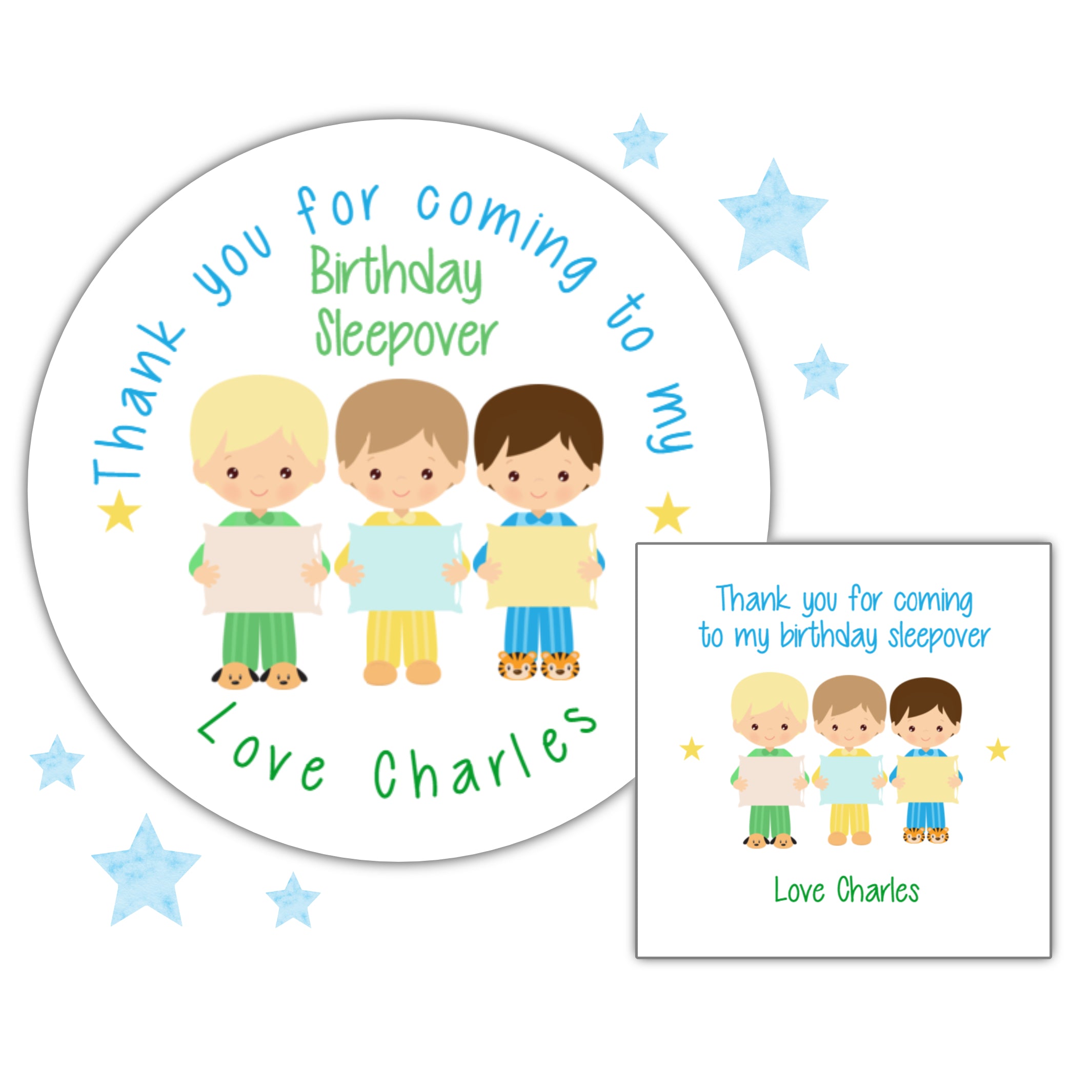 Personalised Birthday Party Stickers Boys Sleepover – Blossom Lane ...