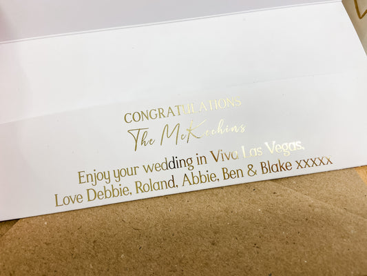 Personalised Foil Voucher Wedding Money Gift Card Congratulations Las Vegas