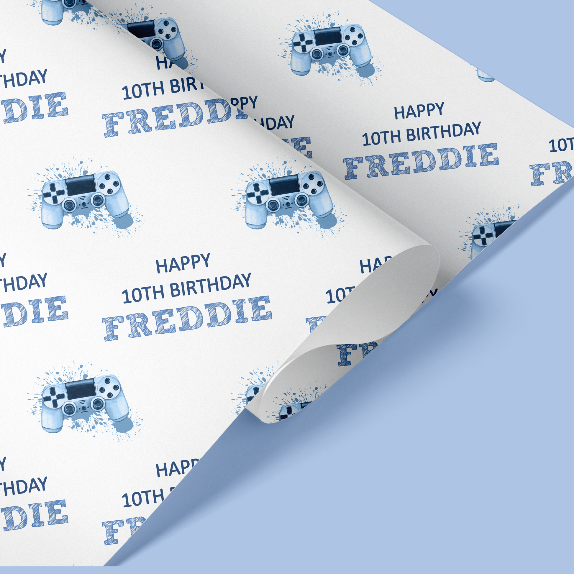 a wrapping paper with a video game controller on it