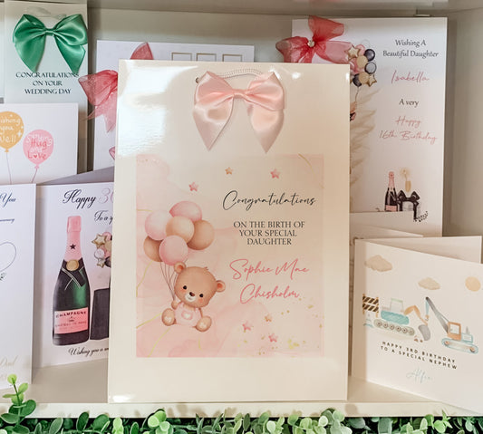 a bunch of greeting cards with a teddy bear
