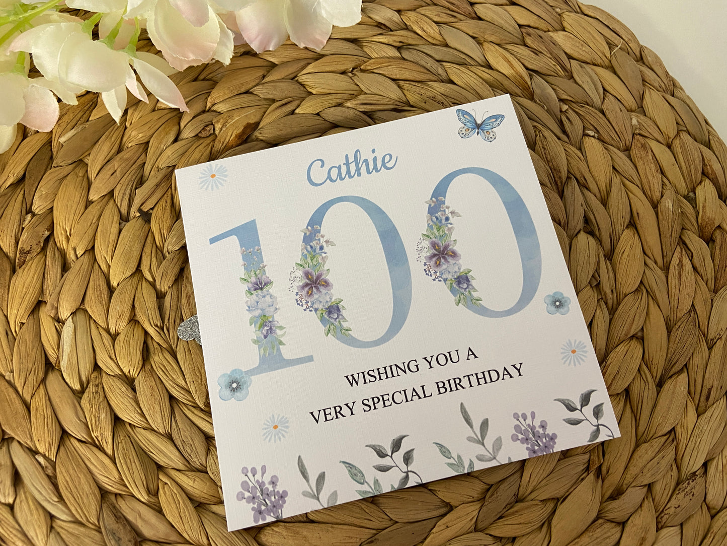 Personalised Birthday Card Blue Floral Wreath