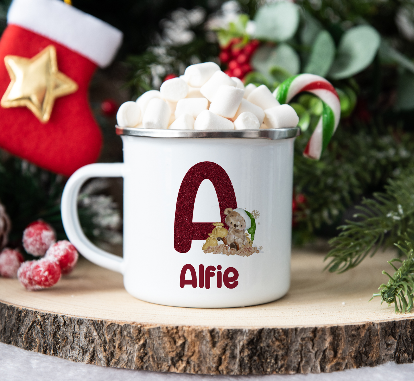Personalised Christmas Mug, Bear Initial, Stocking Filler, Christmas Eve Box, Hot Chocolate Mug