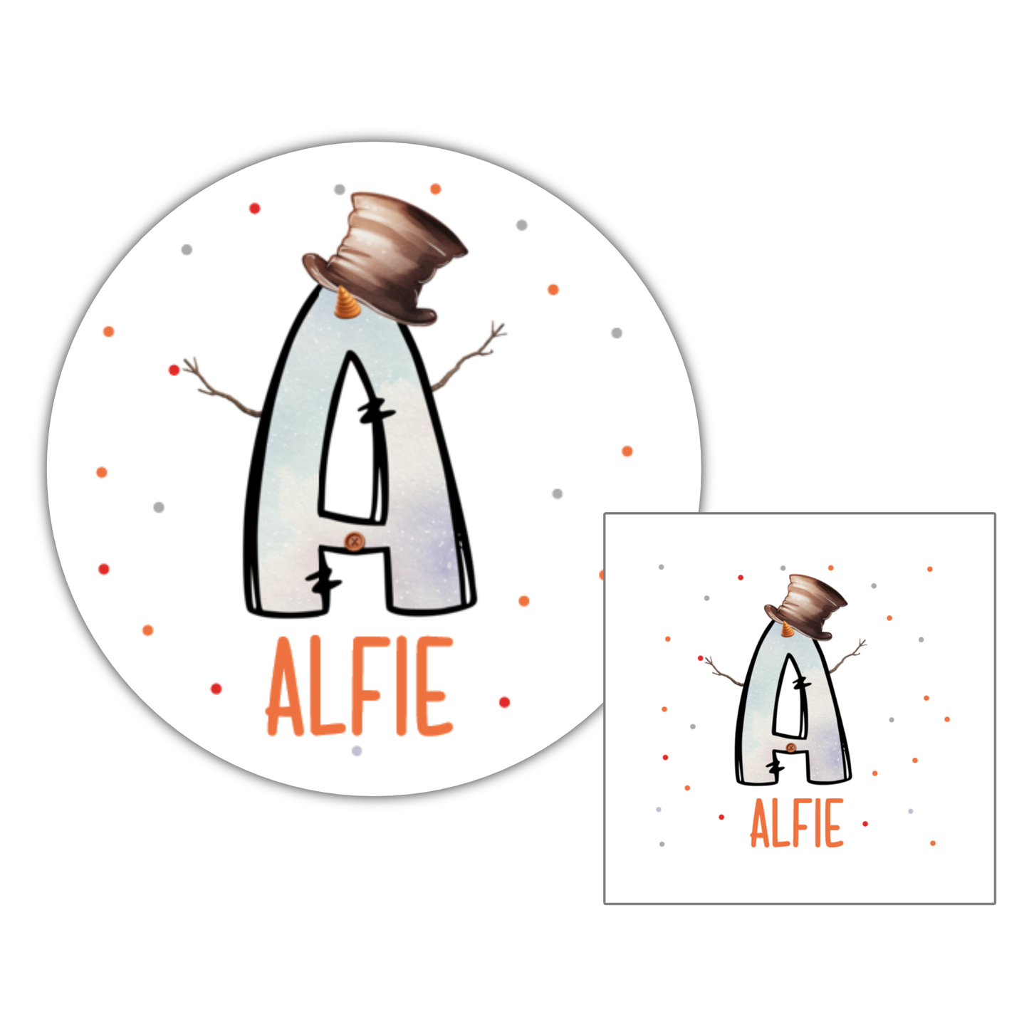 Personalised Christmas Stickers, Gift Labels, , Festive Name Stickers Snowman Initial