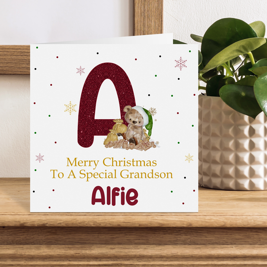 Personalised Christmas Card Bear Alphabet