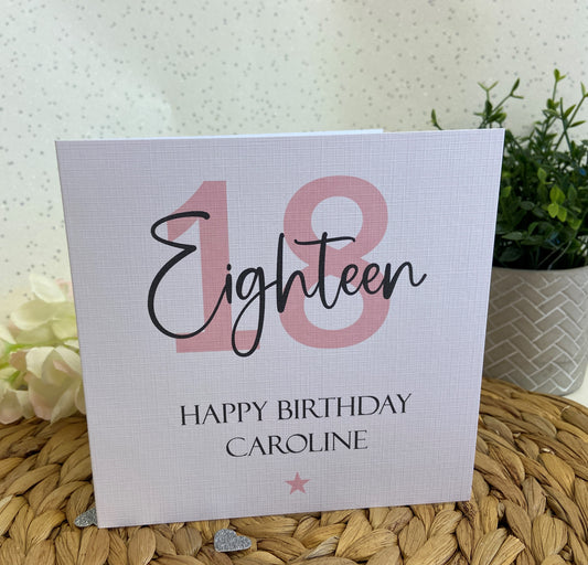 Personalised Birthday Card For Her Personalised Pink Age
