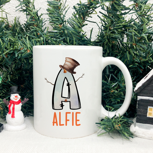 Personalised Christmas Mug, Stocking Filler, Christmas Eve Box, Hot Chocolate Mug, Snowman Initial