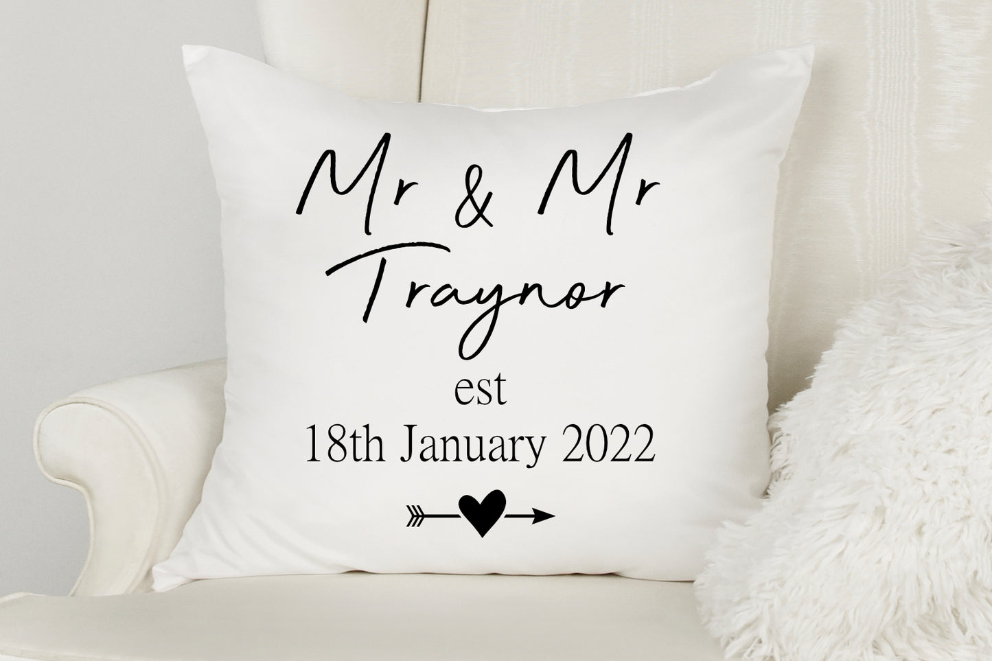 Personlaised Newlyweds Cushion Mr & Mrs, Mrs & Mrs, Mr & Mr