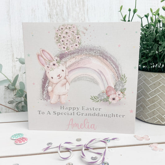 Personalised Easter Card Rainbow Bunny Rabbit