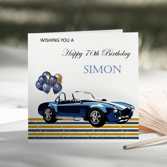 Personalised Birthday Card Vintage Sports Car Blue