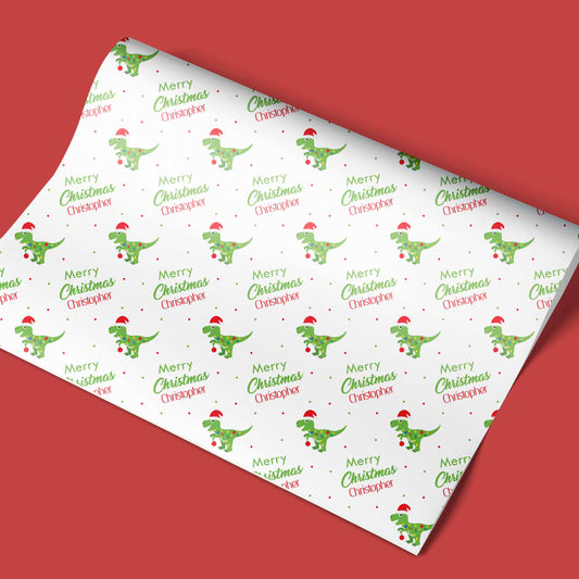 Personalised Christmas Wrapping Paper Dinosaur
