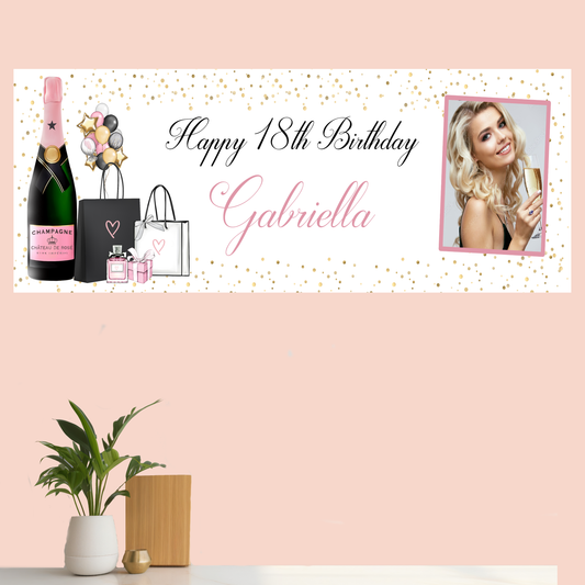 Personalised Birthday Party Banner Champagne Gift Bags Balloons