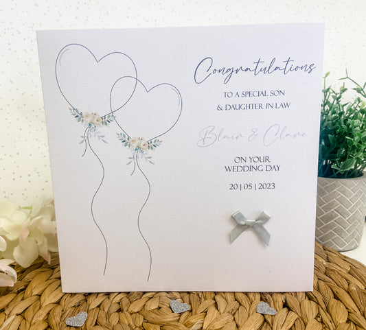 Personalised Congratulations on Your Wedding Day Card Heart Balloons