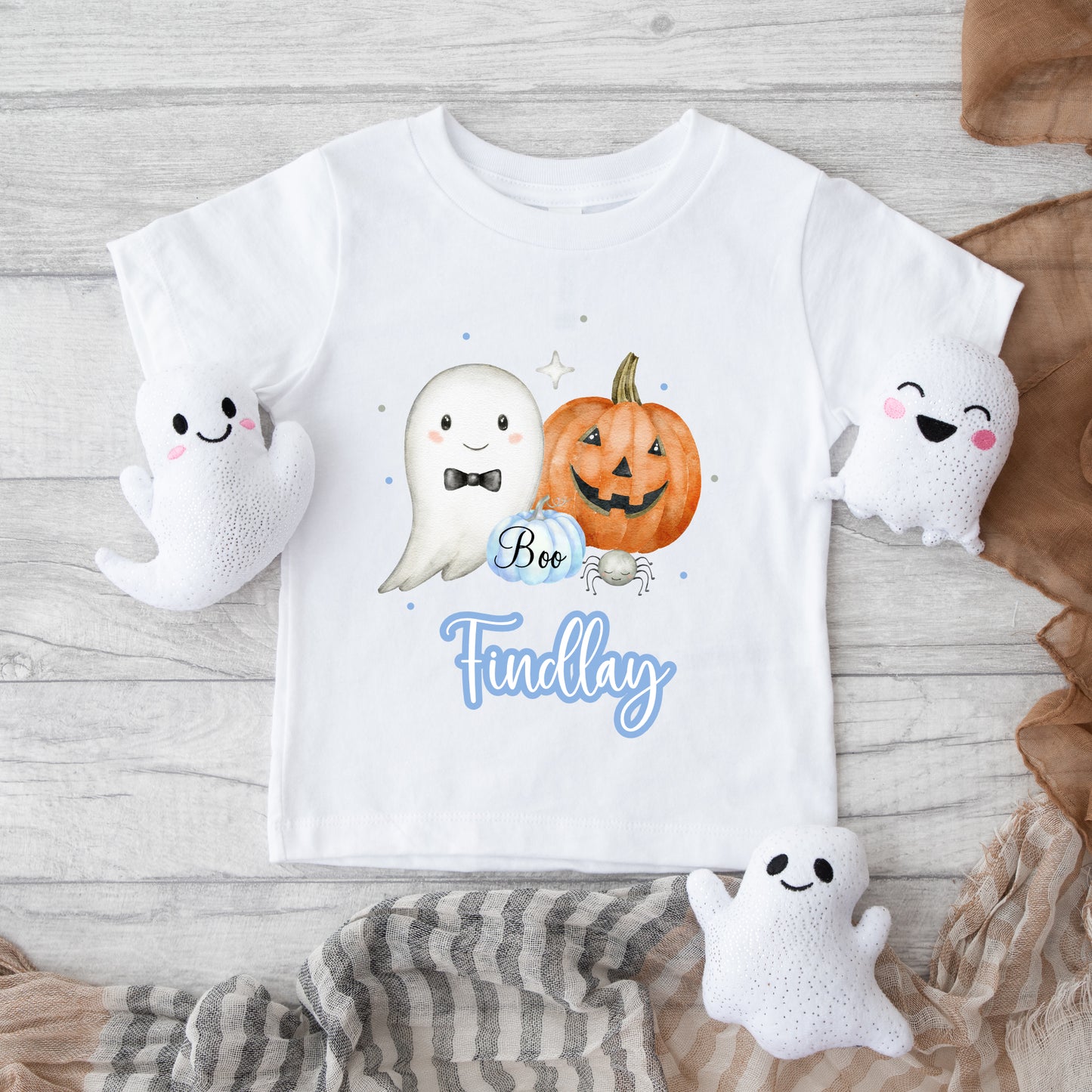 Personalised Custom Halloween T Shirt, Halloween Gift, Halloween Outfit, Cute Ghost Pumpkin Pink Blue