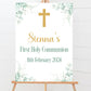 a white sign with a cross on it