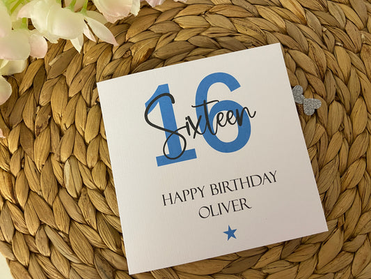 Personalised Birthday Card Blue Age Star