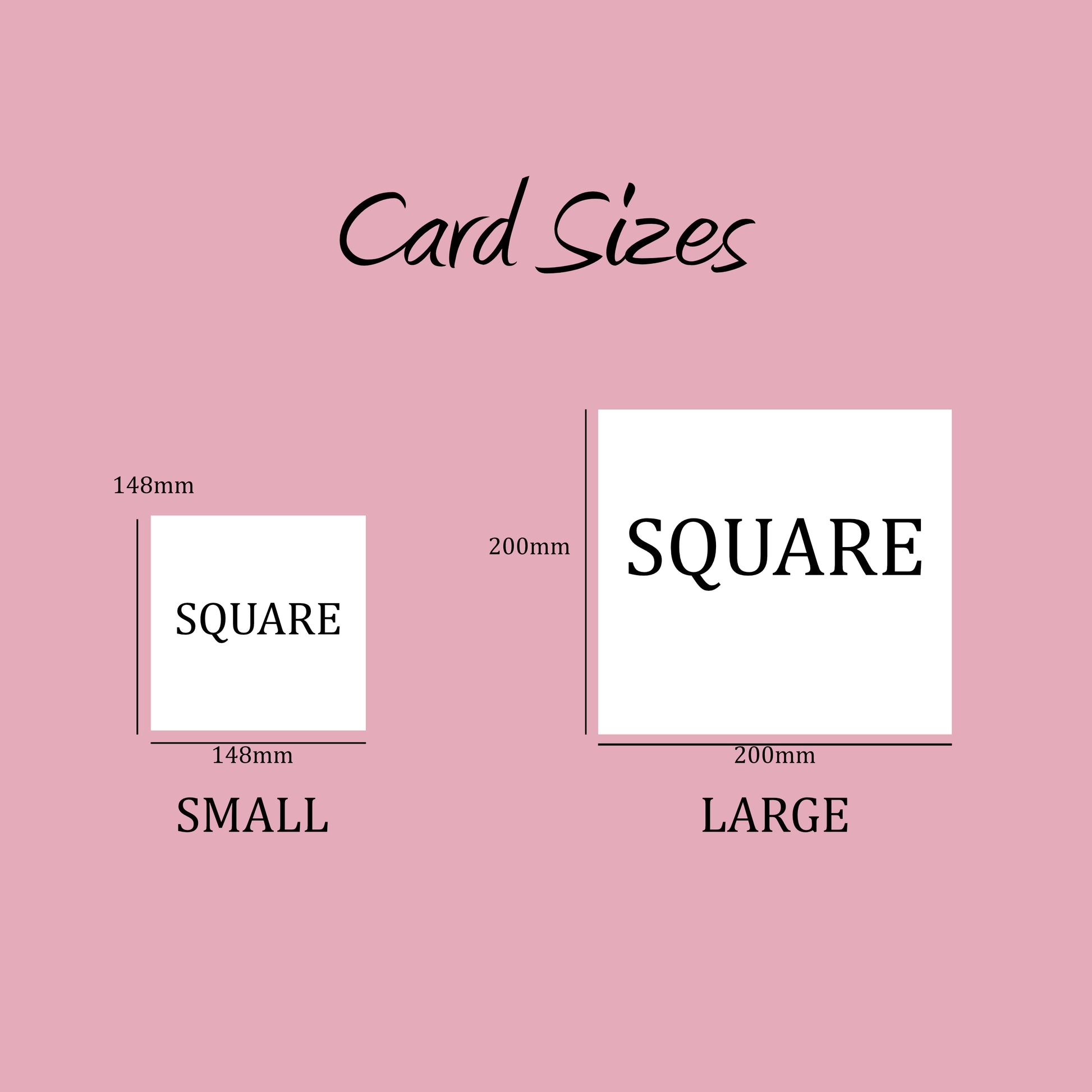 a pink background with a square and small size labels