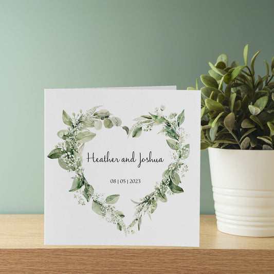Personalised Congratulations Wedding Day Card Eucalyptus Heart