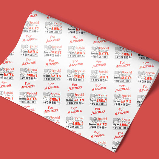 Personalised Christmas Wrapping Paper Special Delivery Red