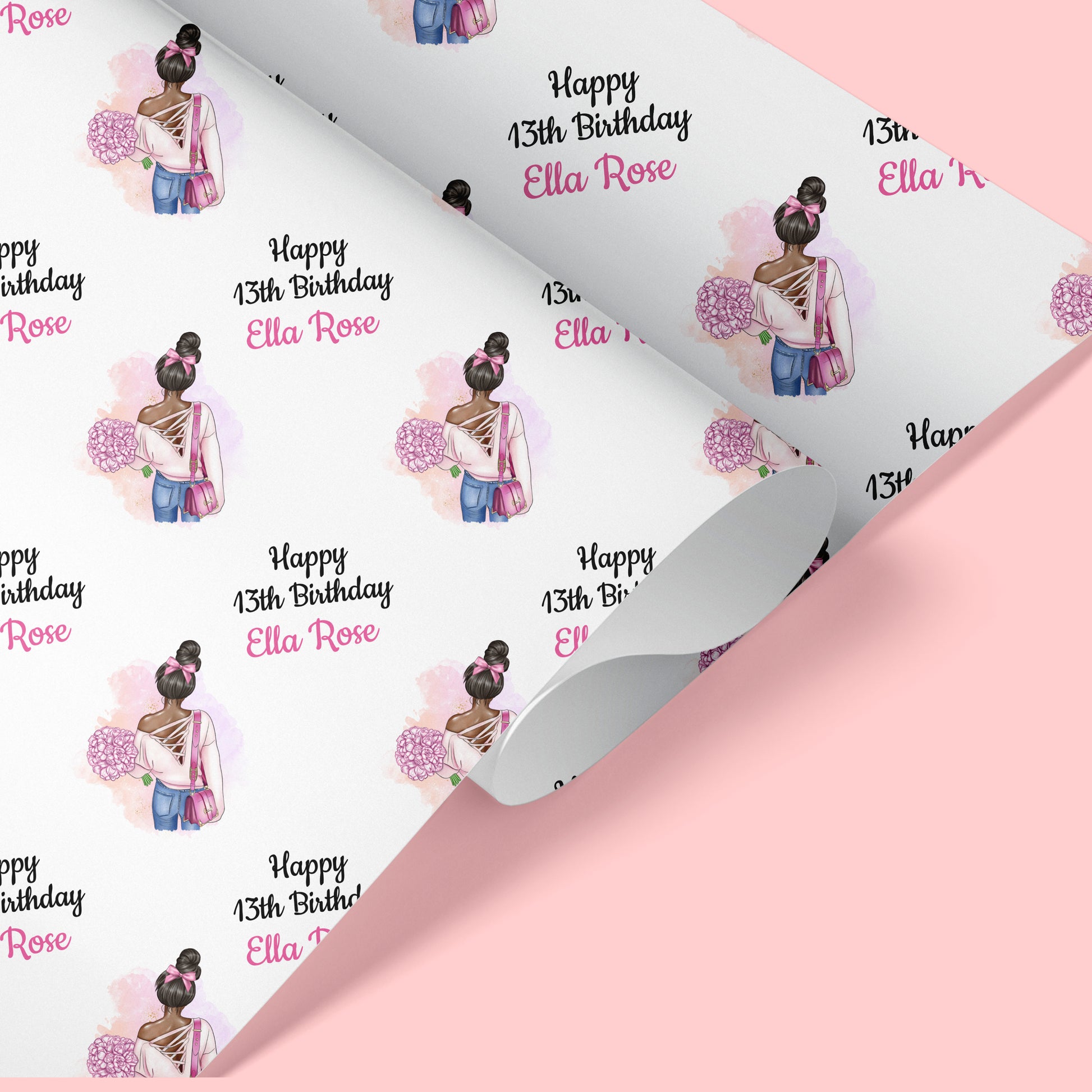 a birthday wrapping paper with a picture of a girl