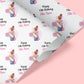a birthday wrapping paper with a picture of a girl on it