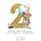 a birthday card with a teddy bear holding a cupcake