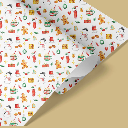 Christmas Wrapping Paper Snowman Gingerbread Stocking